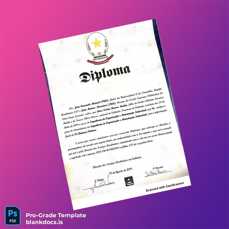 Blank Angola Universidade 11 de Novembro Bachelor's Degree in Engineering of Organization and Industrial Maintenance Document Preview - BlankDocs