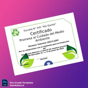 Blank Argentina Escuela N° 445 _Río Quinto_ Environmental Care Certificate Document Preview - BlankDocs
