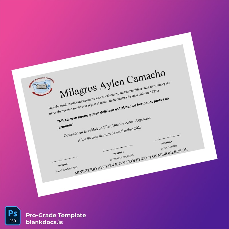 Blank Argentina Los Misioneros de Cristo Welcome Diploma Template Document Preview - BlankDocs