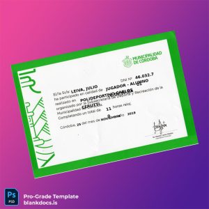 Blank Argentina Municipality of Córdoba Participation Certificate Template Document Preview - BlankDocs