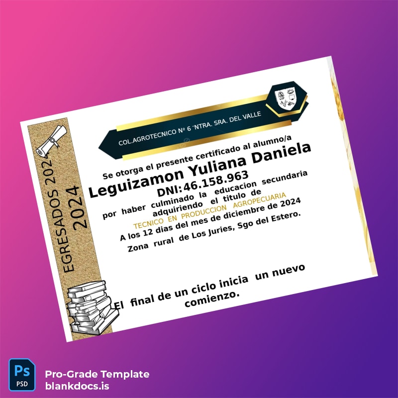 Blank Argentina Technical Institute Diploma in Agricultural Production Document Preview - BlankDocs