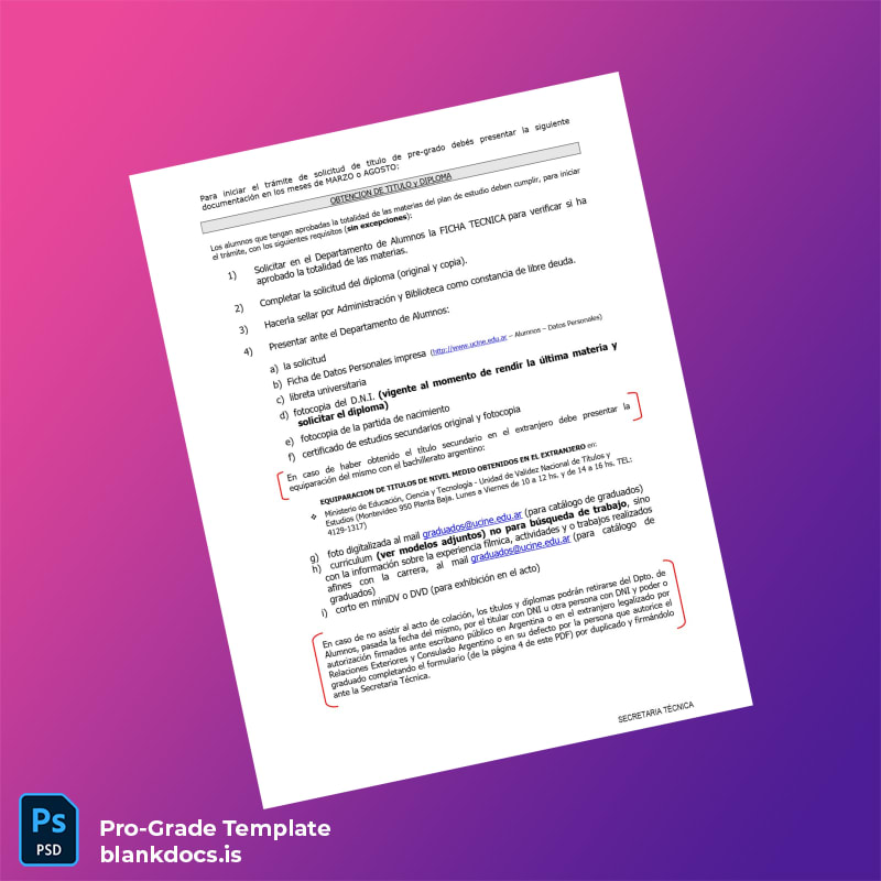 Blank Argentina University of Cinema Bachelor of Arts in Cinematography Template Document Preview - BlankDocs