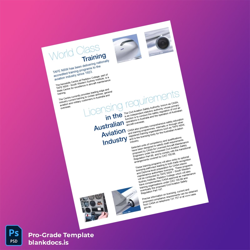 Blank Australia TAFE NSW Diploma of Aircraft Maintenance Engineering Template page 2 Document Preview - BlankDocs