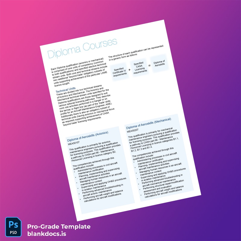 Blank Australia TAFE NSW Diploma of Aircraft Maintenance Engineering Template page 3 Document Preview - BlankDocs