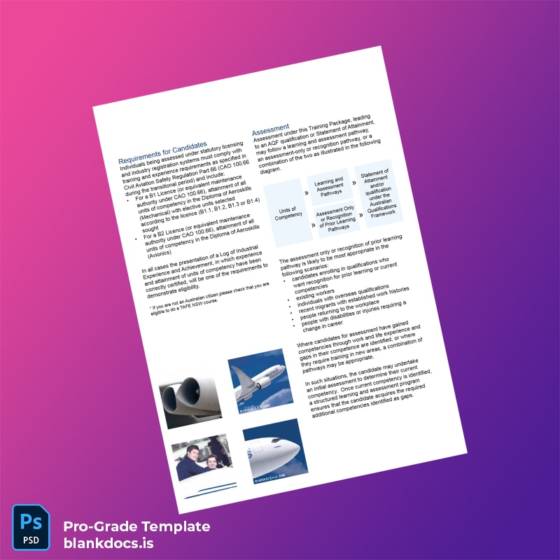Blank Australia TAFE NSW Diploma of Aircraft Maintenance Engineering Template page 4 Document Preview - BlankDocs