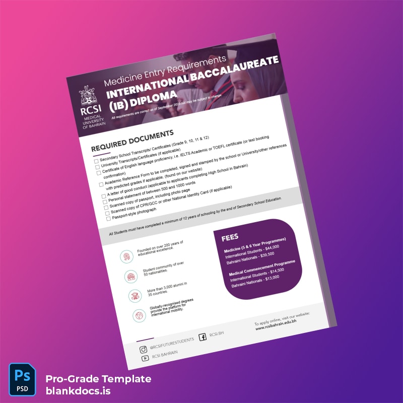 Blank Bahrain RCSI Medical University Bachelor of International Baccalaureate Diploma page 2 Document Preview - BlankDocs