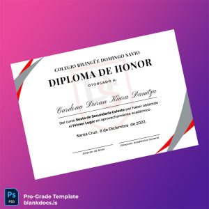 Blank Bolivia Colegio Bilingüe Domingo Savio Honor Diploma Template Document Preview - BlankDocs
