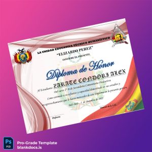 Blank Bolivia Elizardo Pérez Technical Humanistic Educational Unit Diploma Document Preview - BlankDocs