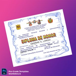 Blank Bolivia Unidad Educativa _Juan XXIII_ Diploma of Honor Document Preview - BlankDocs