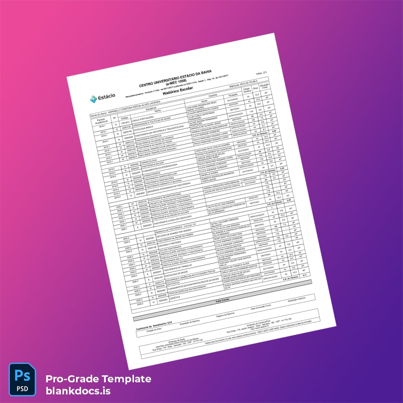 Blank Brazil Centro Universitário Estácio de Sá High School Diploma Template page 2 Document Preview - BlankDocs