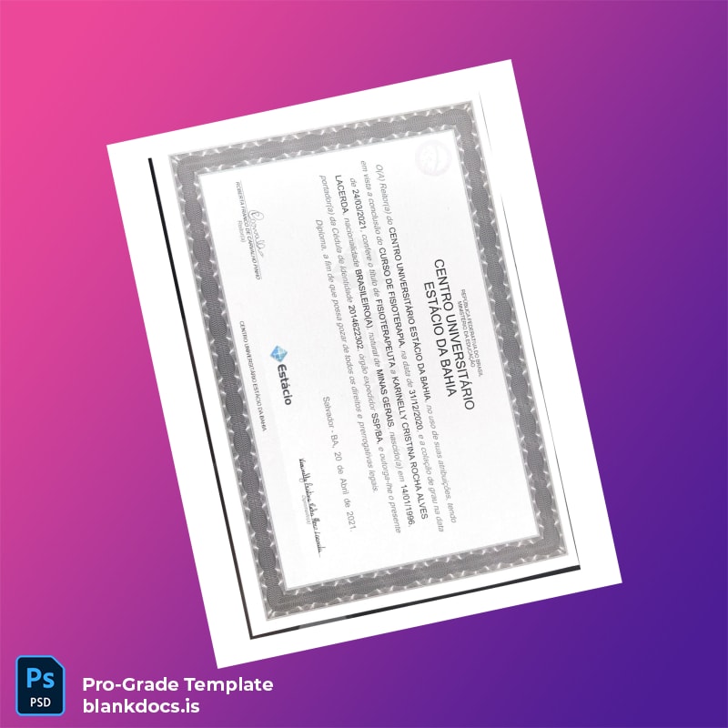 Blank Brazil Centro Universitário Estácio de Sá High School Diploma Template page 5 Document Preview - BlankDocs