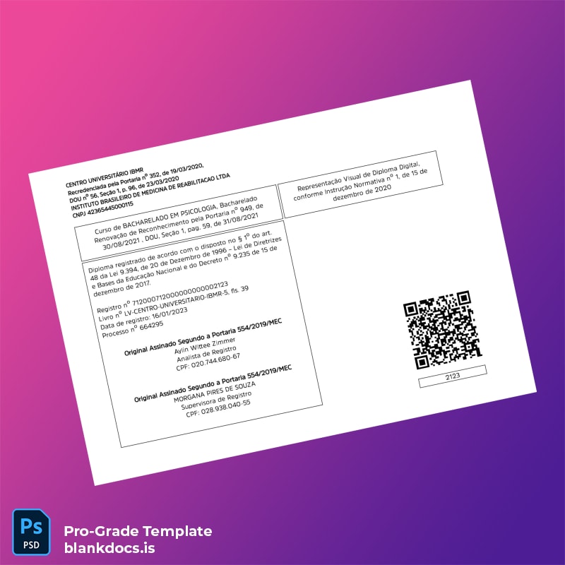 Blank Brazil Centro Universitário IBMR Bachelor of Psychology Degree Template page 2 Document Preview - BlankDocs