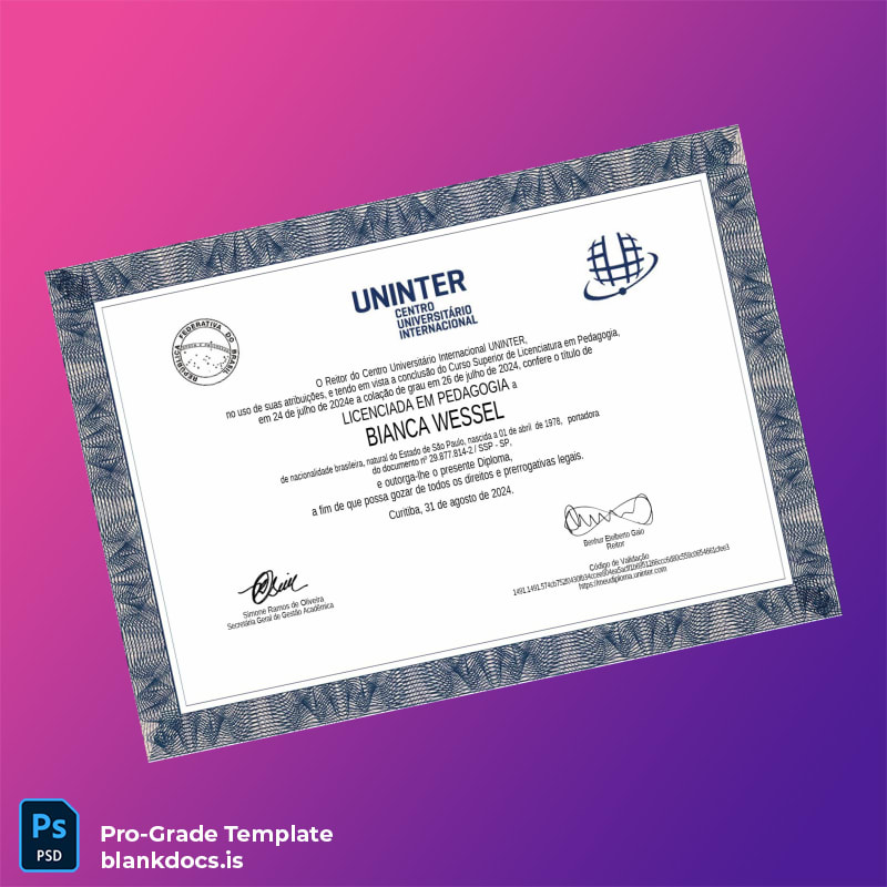 Blank Brazil Centro Universitário Internacional UNINTER Bachelor of Education in Pedagogy Template Document Preview - BlankDocs