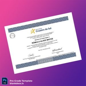 Blank Brazil Cruzeiro do Sul University Bachelor of Nursing Diploma Document Preview - BlankDocs
