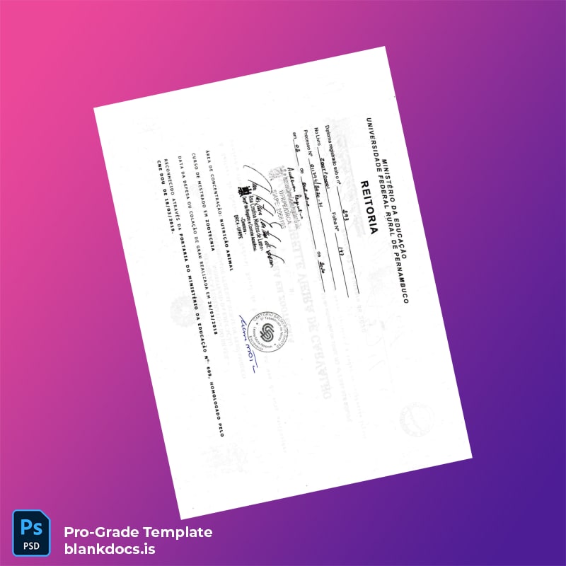 Blank Brazil Federal Rural University of Pernambuco Master's Degree Template Document Preview - BlankDocs