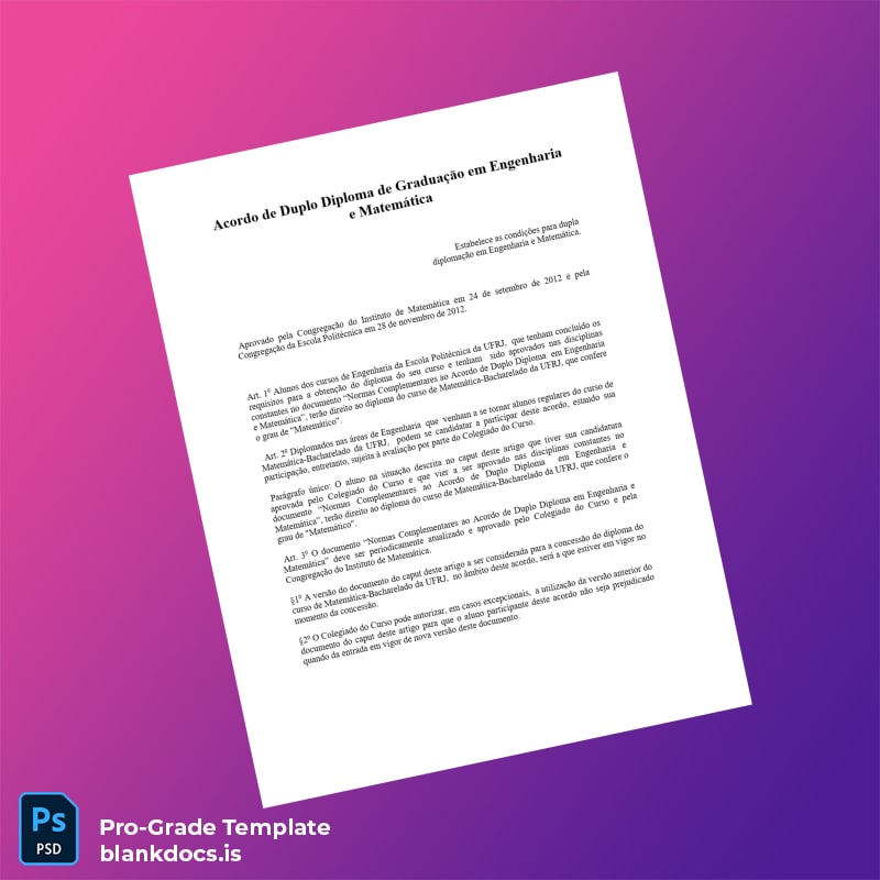 Blank Brazil Federal University of Rio de Janeiro Double Degree in Engineering and Mathematics Template Document Preview - BlankDocs