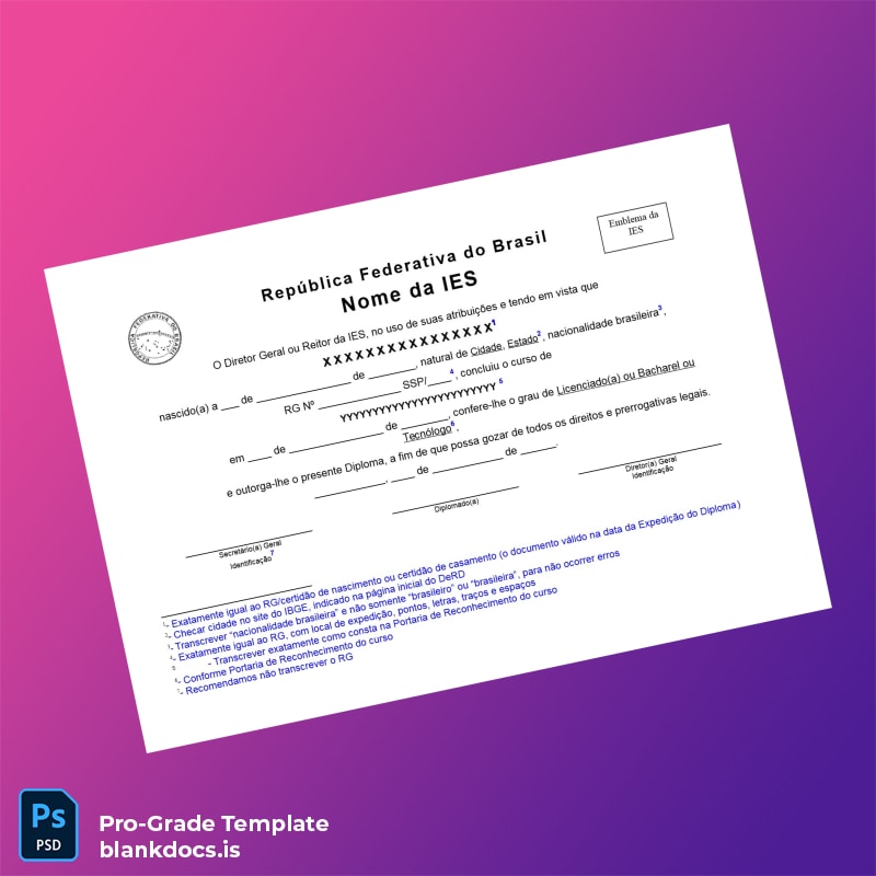 Blank Brazil Federal University of São Carlos Graduation Diploma Template page 2 Document Preview - BlankDocs