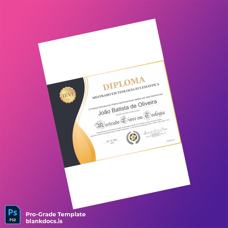 Blank Brazil Instituto Educacional Videira Master of Arts in Ecclesiastical Theology Template Document Preview - BlankDocs