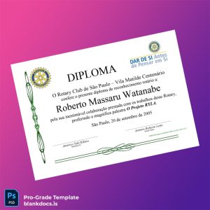 Blank Brazil Rotary Club Vila Matilde Recognition Diploma Template Document Preview - BlankDocs