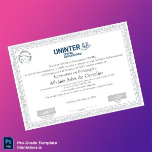Blank Brazil UNINTER University Bachelor of Education Diploma Document Preview - BlankDocs