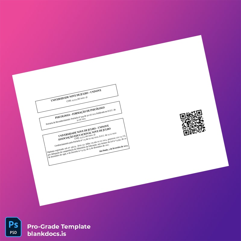 Blank Brazil Universidade Nove de Julho Bachelor of Psychology Template page 2 Document Preview - BlankDocs