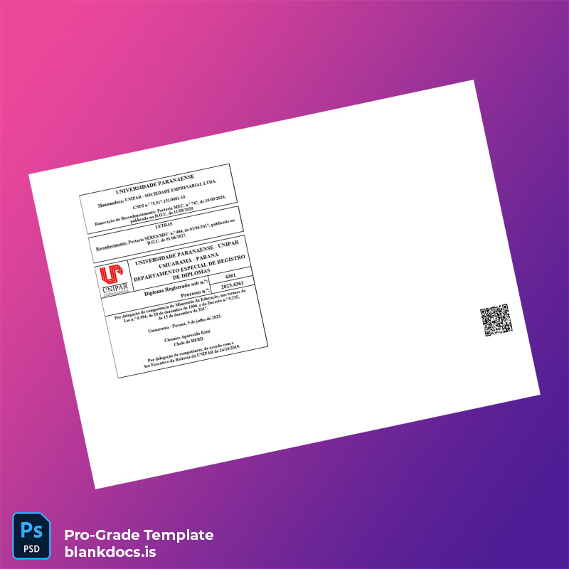 Blank Brazil Universidade Paranaense Bachelor of Arts Degree Template page 2 Document Preview - BlankDocs