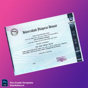 Blank Brazil Universidade Pitágoras UNOPAR Bachelor of Education Diploma Template Document Preview - BlankDocs