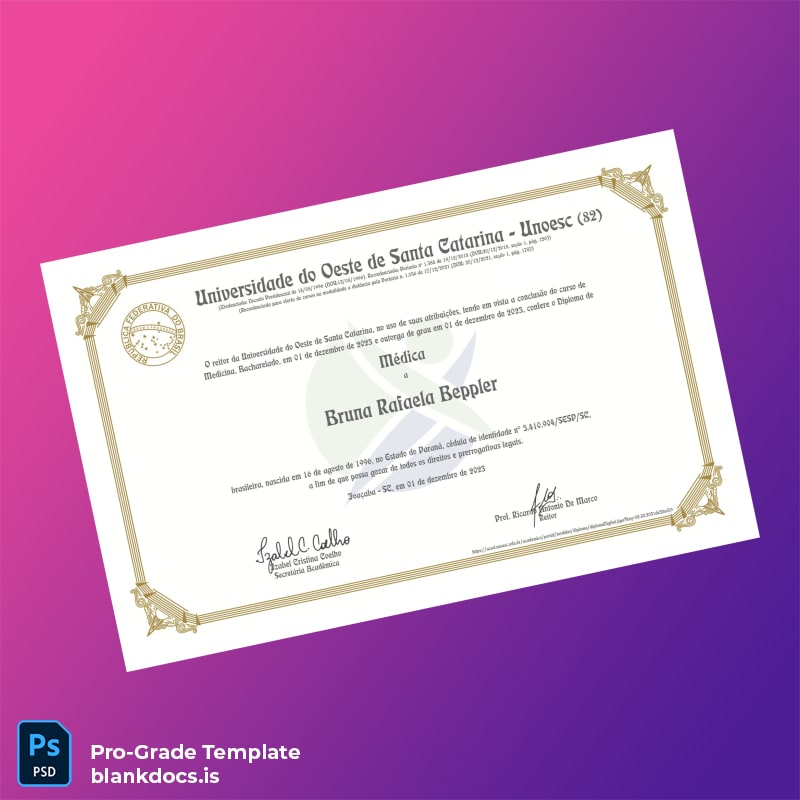 Blank Brazil Universidade do Oeste de Santa Catarina Bachelor of Medicine Diploma Document Preview - BlankDocs