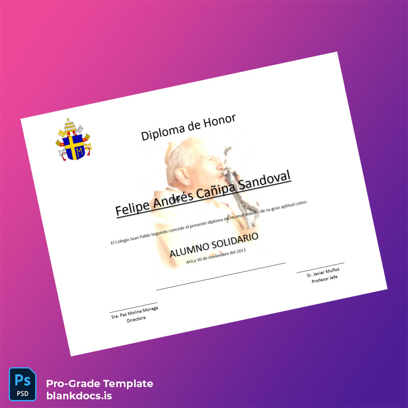 Blank Chile Colegio Juan Pablo Segundo Honor Diploma Template page 2 Document Preview - BlankDocs