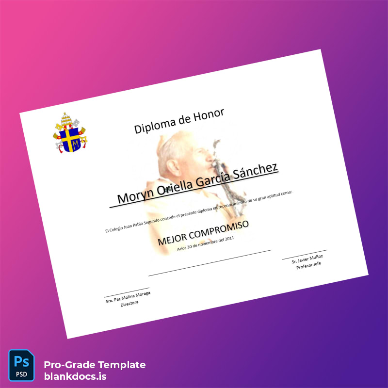 Blank Chile Colegio Juan Pablo Segundo Honor Diploma Template page 4 Document Preview - BlankDocs