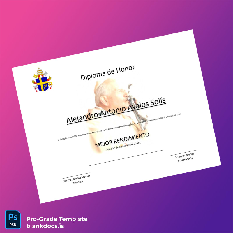 Blank Chile Colegio Juan Pablo Segundo Honor Diploma Template page 6 Document Preview - BlankDocs