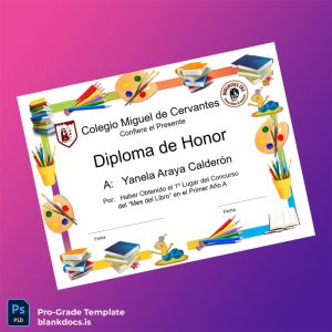 Blank Chile Colegio Miguel de Cervantes Honor Diploma Template Document Preview - BlankDocs