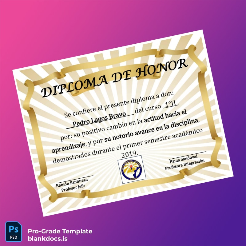 Blank Chile Diploma de Honor Template page 3 Document Preview - BlankDocs