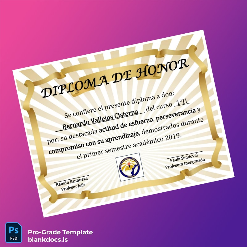 Blank Chile Diploma de Honor Template Document Preview - BlankDocs