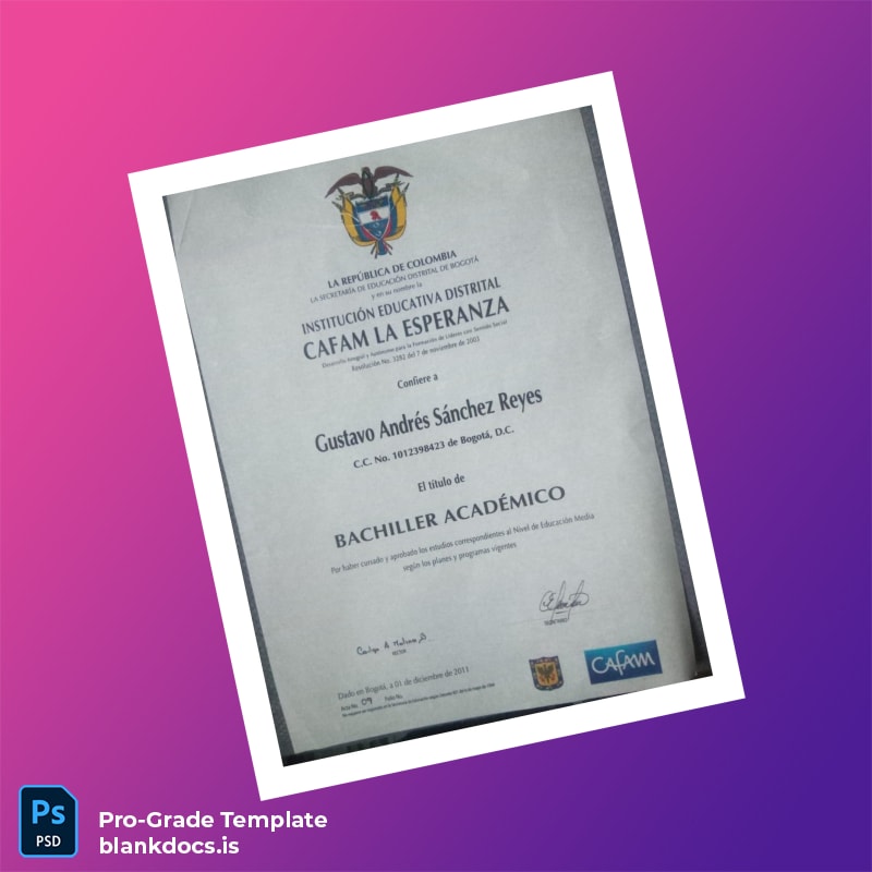 Blank Colombia CAJAMARCA BACHILLER ACADEMICO Template Document Preview - BlankDocs