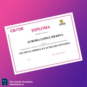 Blank Colombia CESDE Technician in Accounting Diploma Template Document Preview - BlankDocs