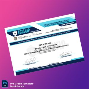 Blank Colombia Ecolvip Ltda Re-Training Certificate for Technological Media Operators Document Preview - BlankDocs
