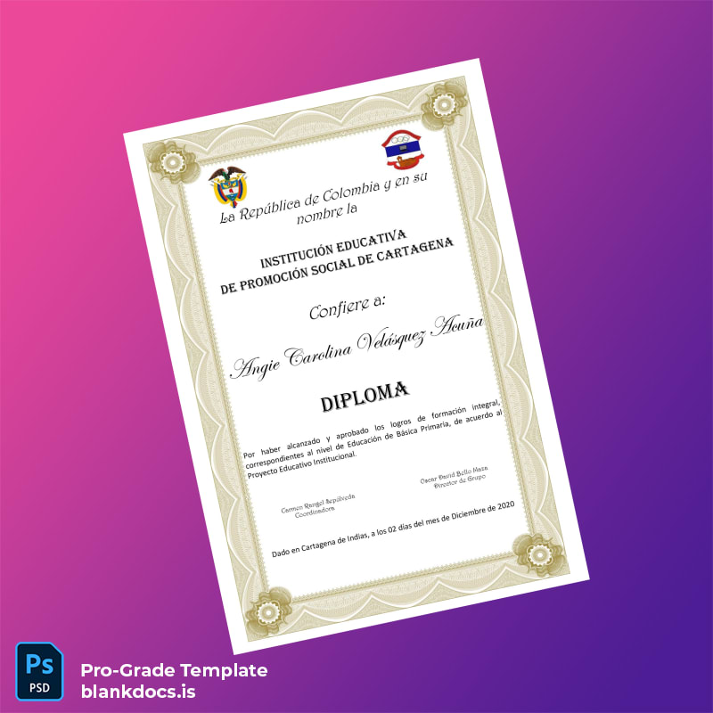 Blank Colombia Educational Institution for Social Promotion of Cartagena Primary Education Diploma Document Preview - BlankDocs