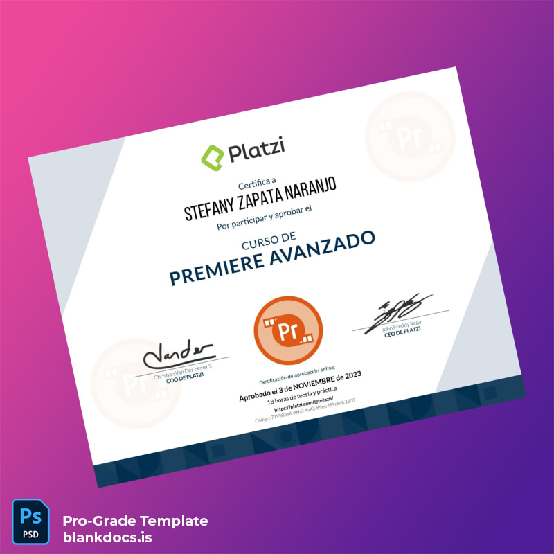 Blank Colombia Platzi Advanced Premiere Course Certificate Document Preview - BlankDocs