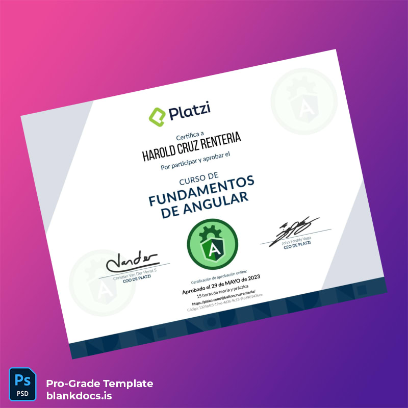 Blank Colombia Platzi Angular Fundamentals Certificate Document Preview - BlankDocs