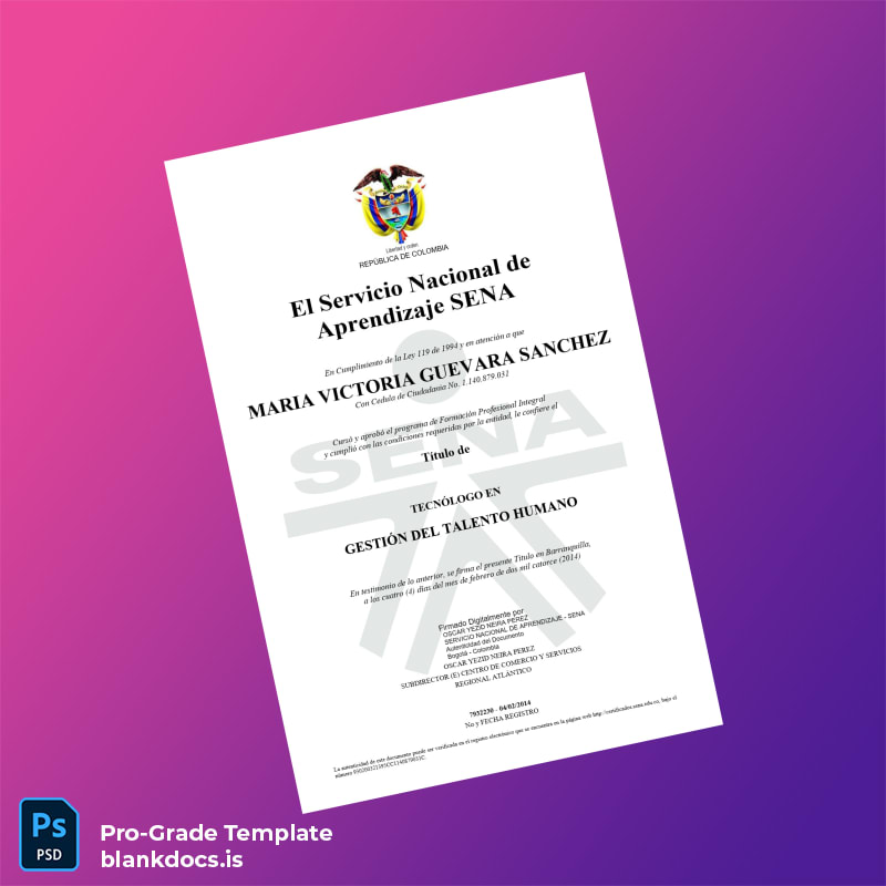 Blank Colombia Servicio Nacional de Aprendizaje SENA Technologist in Human Talent Management Template Document Preview - BlankDocs