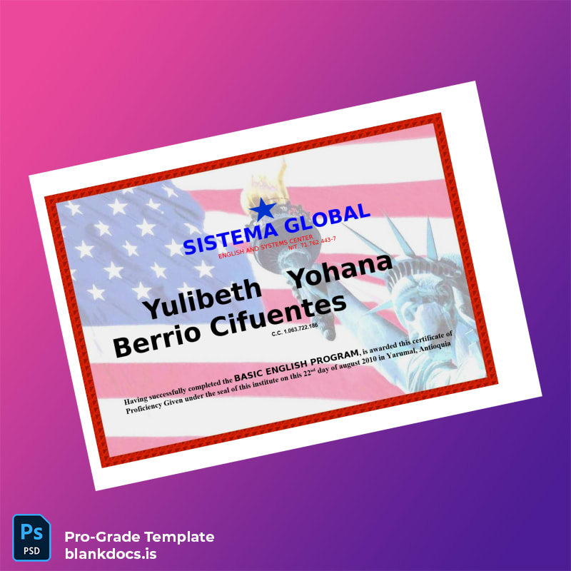 Blank Colombia Sistema Global English Basic English Program Certificate Document Preview - BlankDocs