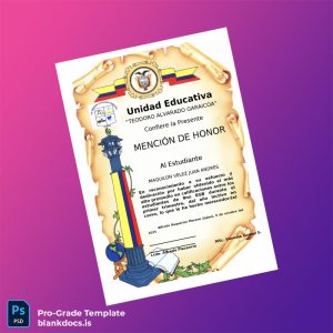 Blank Ecuador Teodoro Alvarado Garaicoa School Honor Mention Certificate Document Preview - BlankDocs