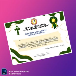 Blank Ecuador Unidad Educativa Presidente Cordero Diploma in Oratory Certificate Document Preview - BlankDocs