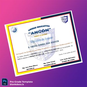 Blank Ecuador Unidad Educativa _Ancón_ Honor Diploma Document Preview - BlankDocs