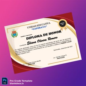 Blank Ecuador Unidad Educativa _Caporaya_ Honor Diploma Document Preview - BlankDocs