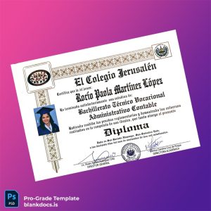 Blank El Salvador Colegio Jerusalén High School Diploma in Vocational Technical Accounting Template Document Preview - BlankDocs