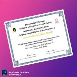 Blank El Salvador Universidad de El Salvador Diploma of Recognition Document Preview - BlankDocs