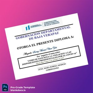 Blank Guatemala Gobernación Departamental de Baja Verapaz Diploma for Conference on COVID-19 Sanctions Template Document Preview - BlankDocs