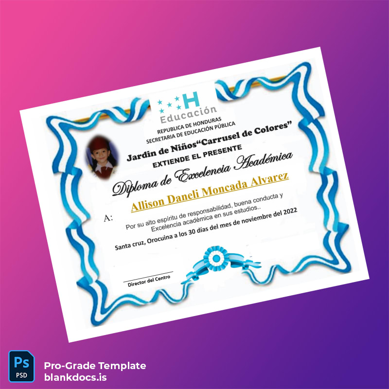 Blank Honduras Jardin de Niños _Carrusel de Colores_ Excellence Diploma page 3 Document Preview - BlankDocs